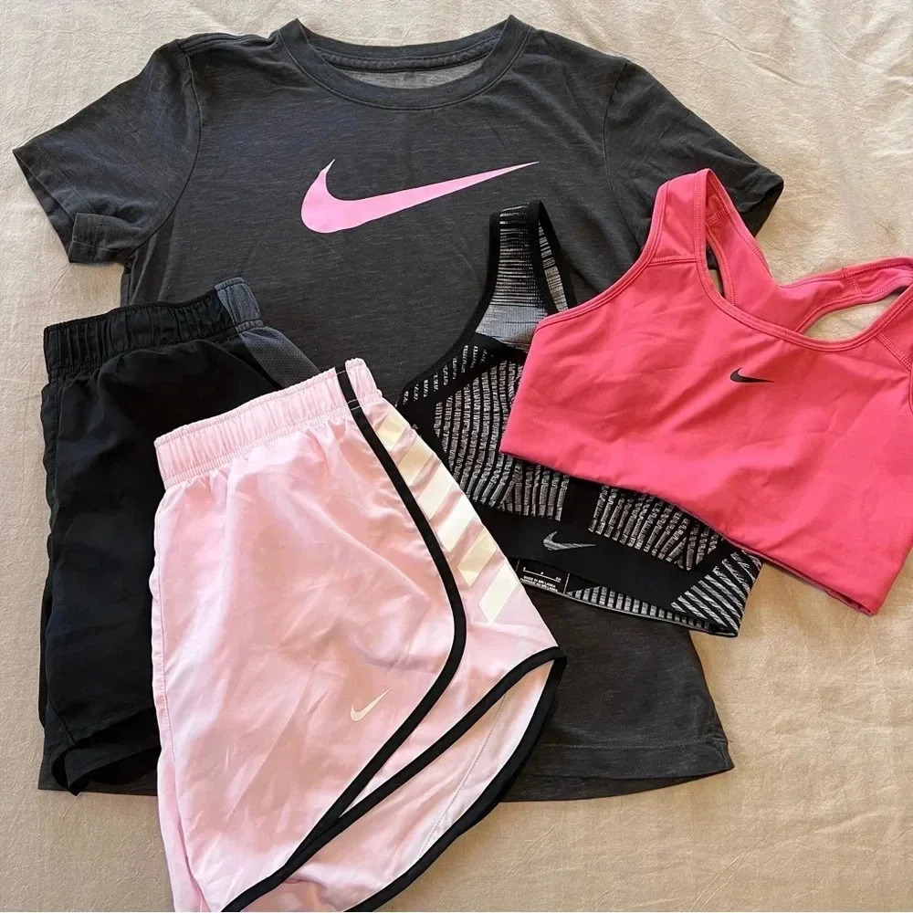 Nike | Bundle Pack Sports Bra Running Shorts Dri Fit Tee Grey Black Pink Women’s
